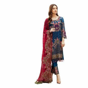 Attrective Look Pretty This Designer Floor Length Pakistani Suit In Lovely Color.?Its Pretty Embroidred Top Is Faux Georgette Based Paired With Santoon Bottom And Faux Georgette Fabricated Embroidered Dupatta Which Gives An Attractive To The Suit.