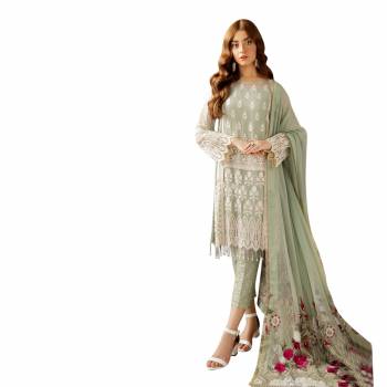 Attrective Look Pretty This Designer Floor Length Pakistani Suit In Lovely Color.?Its Pretty Embroidred Top Is Faux Georgette Based Paired With Santoon Bottom And Faux Georgette Fabricated Embroidered Dupatta Which Gives An Attractive To The Suit.