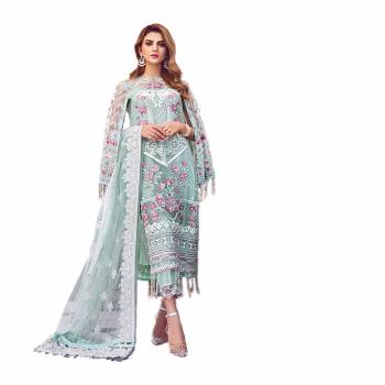 Attrective Look Pretty This Designer Floor Length Pakistani Suit In Lovely Color.?Its Pretty Embroidred Top Is Butterfly Net Based Paired With Santoon Bottom And Net Fabricated Embroidered Dupatta Which Gives An Attractive To The Suit.