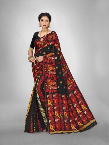 Look This Fine Colored Saree Paired With Blouse.This Heavy Designer Wevon Saree Is Cotton Based And Blouse Which Gives A Rich Look To Your Personality. Buy This Pretty Saree Now.