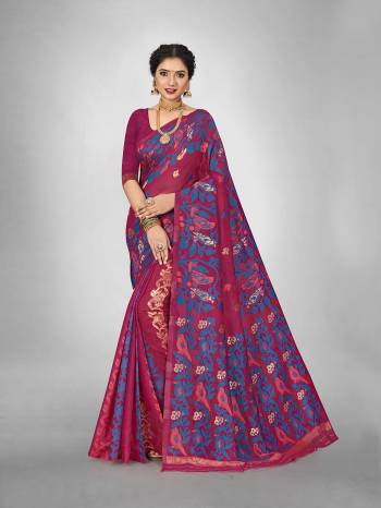 Look This Fine Colored Saree Paired With Blouse.This Heavy Designer Wevon Saree Is Cotton Based And Blouse Which Gives A Rich Look To Your Personality. Buy This Pretty Saree Now.