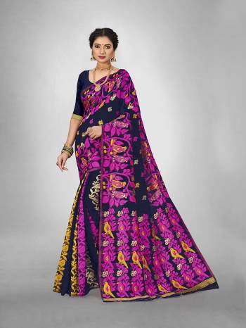 Look This Fine Colored Saree Paired With Blouse.This Heavy Designer Wevon Saree Is Cotton Based And Blouse Which Gives A Rich Look To Your Personality. Buy This Pretty Saree Now.