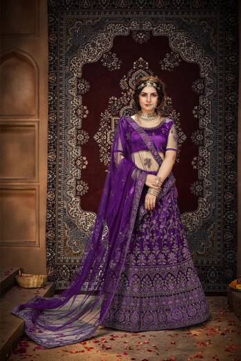 Attrective Wedding Season Partywear Heavy Designer Lehenga Choli And Dupatta In Fine Color Fabricated On Net Beautified With Heavy Attractive Thread,Seaquance Embroidery Work. 