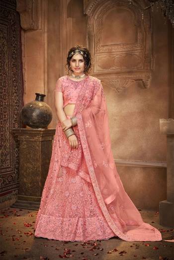 Attrective Wedding Season Partywear Heavy Designer Lehenga Choli And Dupatta In Fine Color Fabricated On Net Beautified With Heavy Attractive Thread,Seaquance Embroidery Work. 