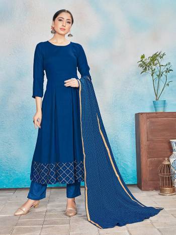 Simple and Elegant Looking Pretty Readymade Suits Is Here In Blue Colored Top Bottom And Dupatta. Its Top IS Fabricated On Rayon Paired With Rayon Bottom And Dupatta With Foil Print. All Its Fabric Are Light Weight And Easy To Carry all Day Long. 

