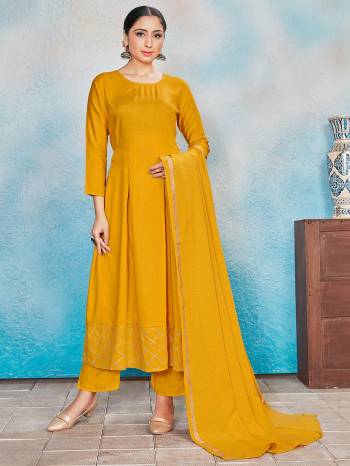 Simple and Elegant Looking Pretty Readymade Suits Is Here In Yellow Colored Top Bottom And Dupatta. Its Top IS Fabricated On Rayon Paired With Rayon Bottom And Dupatta With Foil Print. All Its Fabric Are Light Weight And Easy To Carry all Day Long. 

