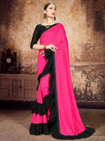 Attrective Partywear This Fine Colored Saree Paired With Contreased Blouse.This Heavy Ruffle Frill Hand Work Designer  Saree Is Georgette Based Which Gives A Rich Look To Your Personality. Buy This Pretty Saree Now.