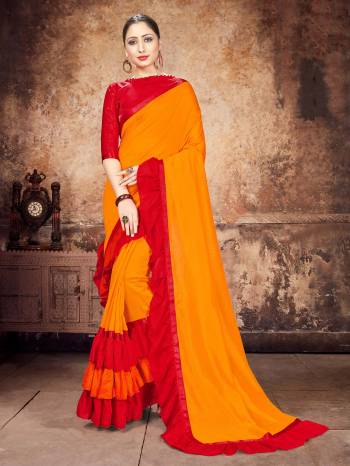 Attrective Partywear This Fine Colored Saree Paired With Contreased Blouse.This Heavy Ruffle Frill Hand Work Designer  Saree Is Georgette Based Which Gives A Rich Look To Your Personality. Buy This Pretty Saree Now.