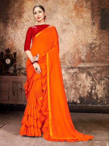 Attrective Partywear This Fine Colored Saree Paired With Contreased Blouse.This Heavy Ruffle Frill Hand Work Designer  Saree Is Georgette Based Which Gives A Rich Look To Your Personality. Buy This Pretty Saree Now.