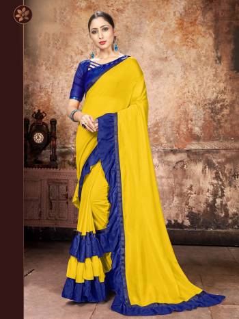 Attrective Partywear This Fine Colored Saree Paired With Contreased Blouse.This Heavy Ruffle Frill Hand Work Designer  Saree Is Georgette Based Which Gives A Rich Look To Your Personality. Buy This Pretty Saree Now.