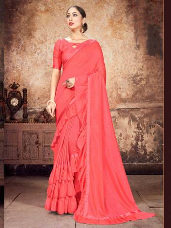 Attrective Partywear This Fine Colored Saree Paired With Contreased Blouse.This Heavy Ruffle Frill Hand Work Designer  Saree Is Georgette Based Which Gives A Rich Look To Your Personality. Buy This Pretty Saree Now.