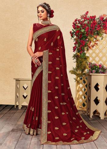 Looking This Partywear Saree Are Fine Saree Paired With Blouse.This Saree Are Vichitra Silk And Blouse Are Art Silk Fabric With Heavy Designer Jari Embroidery Work. Buy This Pretty Saree Now.