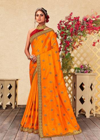 Looking This Partywear Saree Are Fine Saree Paired With Blouse.This Saree Are Vichitra Silk And Blouse Are Art Silk Fabric With Heavy Designer Jari Embroidery Work. Buy This Pretty Saree Now.