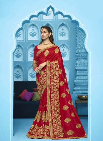 Attrective This Partywear Saree Are Fine Saree Paired With Blouse.This Saree And Blouse Are Vichitra Silk Fabric With Heavy Designer Embroidery With Diamond Work. Buy This Pretty Saree Now.