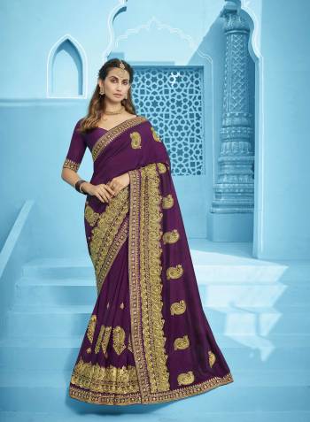 Attrective This Partywear Saree Are Fine Saree Paired With Blouse.This Saree And Blouse Are Vichitra Silk Fabric With Heavy Designer Embroidery With Diamond Work. Buy This Pretty Saree Now.