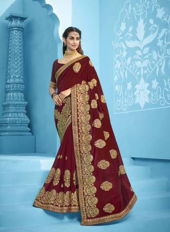 Attrective This Partywear Saree Are Fine Saree Paired With Blouse.This Saree And Blouse Are Vichitra Silk Fabric With Heavy Designer Embroidery With Diamond Work. Buy This Pretty Saree Now.