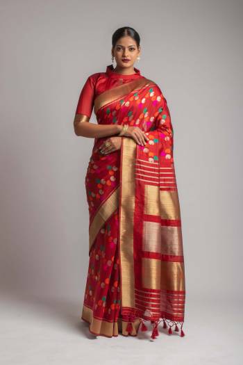 Garb This Partywear Saree Are Fine Saree Paired With Blouse.This Saree And Blouse Are Tussar Silk With Heavy Wevon Designer Work Based Fabric. Buy This Pretty Saree Now.