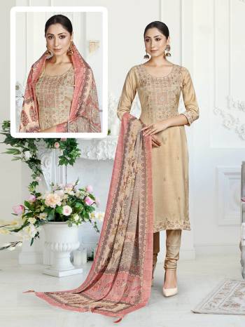 Attrective This Designer Long Length Suit In Lovely Color.?Its Pretty Designer Embroidery Work Top Is Muslin Based Paired With Santoon Bottom And Semi Chinon Fabricated  Digital Printed Dupatta Which Gives An Attractive To The Suit.