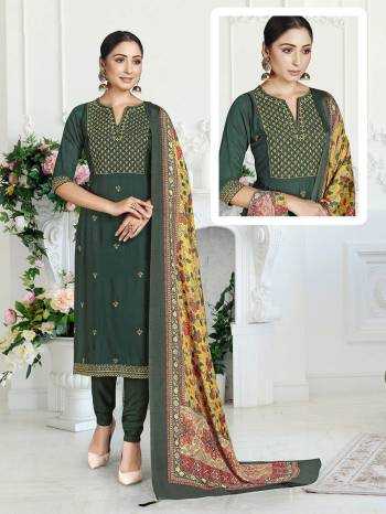 Attrective This Designer Long Length Suit In Lovely Color.?Its Pretty Designer Embroidery Work Top Is Muslin Based Paired With Santoon Bottom And Semi Chinon Fabricated  Digital Printed Dupatta Which Gives An Attractive To The Suit.