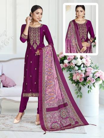 Attrective This Designer Long Length Suit In Lovely Color.?Its Pretty Designer Embroidery Work Top Is Muslin Based Paired With Santoon Bottom And Semi Chinon Fabricated  Digital Printed Dupatta Which Gives An Attractive To The Suit.