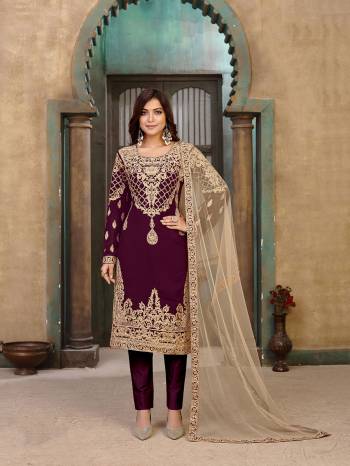 Looking This Designer Long Length Suit In Lovely Color.?Its Pretty Designer Embroidery Work With Diamond Work Top Is Faux Georgette Based Paired With Santoon Bottom And Net Fabricated  Digital Printed Dupatta Which Gives An Attractive To The Suit.