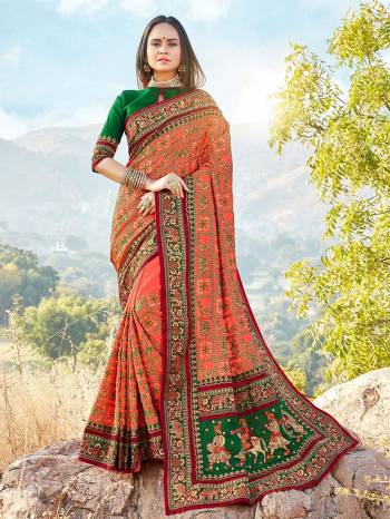 Attrective This Traditinol Look Fine Colored Saree Paired With Contreased Blouse.This Heavy Designer Embroidery With Diamond Work Saree Is Satin Silk Based Which Gives A Rich Look To Your Personality. Buy This Pretty Saree Now.