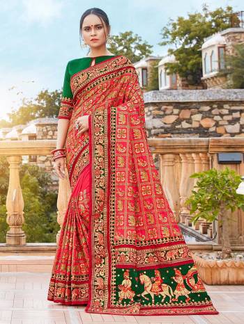 Attrective This Traditinol Look Fine Colored Saree Paired With Contreased Blouse.This Heavy Designer Embroidery With Diamond Work Saree Is Satin Silk Based Which Gives A Rich Look To Your Personality. Buy This Pretty Saree Now.