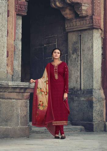 Garb This Designer Long Length Suit In Lovely Color.?Its Pretty Designer Embroidery With Stone Work Top Is Faux Georgette Based Paired With Dull Santoon Bottom And Chiffon Fabricated Printed Dupatta Which Gives An Attractive To The Suit.