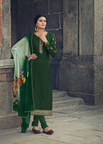 Garb This Designer Long Length Suit In Lovely Color.?Its Pretty Designer Embroidery With Stone Work Top Is Faux Georgette Based Paired With Dull Santoon Bottom And Chiffon Fabricated Printed Dupatta Which Gives An Attractive To The Suit.