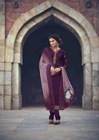 Garb This Designer Long Length Suit In Lovely Color.?Its Pretty Designer Embroidery With Stone Work Top Is Faux Georgette Based Paired With Dull Santoon Bottom And Chiffon Fabricated Printed Dupatta Which Gives An Attractive To The Suit.