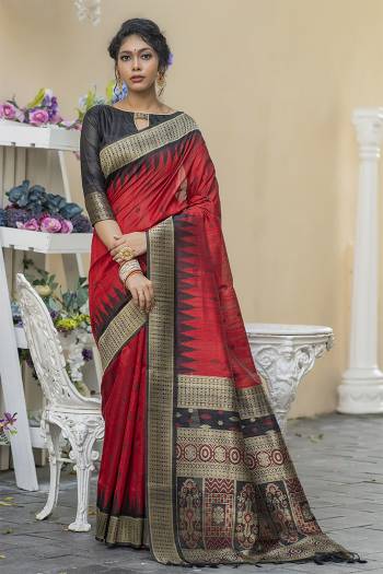 Garb This Partywear Saree Are Fine Saree Paired With Blouse.This Saree And Blouse Are Tussar Silk With Heavy Wevon Designer Work Based Fabric. Buy This Pretty Saree Now.