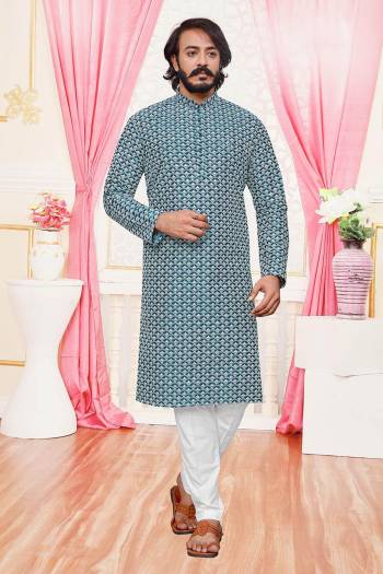 Attrective This Kurta Pajama set is a must have in a men's ethnic wardrobe.This Kurta Are Art Silk Fabric And Pajama Is Cotton Fabric With Lakhnowi Embroidery Work.