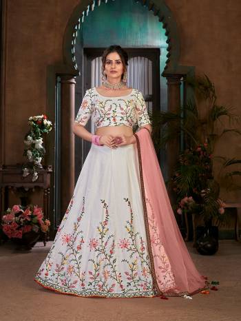 Look Attrective Partywear Heavy Designer Lehenga Choli And Dupatta In Fine Color. Lahenga Choli Fabricated On Cotton Beautified And  Net Dupatta With Heavy Attractive Thread Embroidery Work. 