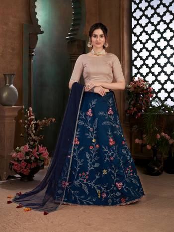 Look Attrective Partywear Heavy Designer Lehenga Choli And Dupatta In Fine Color. Lahenga Choli Fabricated On Art Silk Beautified And  Net Dupatta With Heavy Attractive Thread Embroidery Work. 