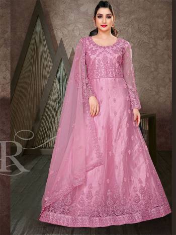 Garb This Designer Long Length Anarkali In Lovely Color.?Its Pretty Designer Embroidery And Stone Work Top Is Butterfly Net Based Paired With Batterfly Net Fabricated Dupatta Which Gives An Attractive To The Dress.