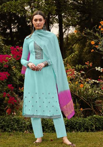 Looking This Designer Long Length Suit In Lovely Color.?Its Pretty Designer Thread Embroidery Work Top Is Muslin Based Paired With Cotton Bottom And Viscose Cheat Pallu Fabricated  Dupatta. Which Gives An Attractive To The Suit.