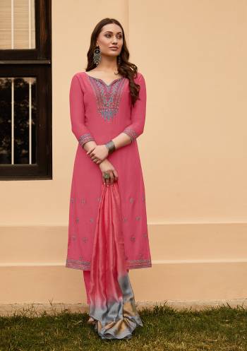 Looking This Designer Long Length Suit In Lovely Color.?Its Pretty Designer Thread Embroidery Work Top Is Muslin Based Paired With Cotton Bottom And Viscose Cheat Pallu Fabricated  Dupatta. Which Gives An Attractive To The Suit.