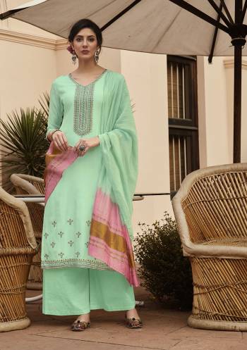 Looking This Designer Long Length Suit In Lovely Color.?Its Pretty Designer Thread Embroidery Work Top Is Muslin Based Paired With Cotton Bottom And Viscose Cheat Pallu Fabricated  Dupatta. Which Gives An Attractive To The Suit.