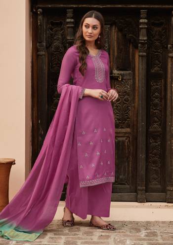 Looking This Designer Long Length Suit In Lovely Color.?Its Pretty Designer Thread Embroidery Work Top Is Muslin Based Paired With Cotton Bottom And Viscose Cheat Pallu Fabricated  Dupatta. Which Gives An Attractive To The Suit.