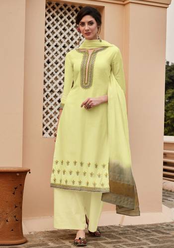 Looking This Designer Long Length Suit In Lovely Color.?Its Pretty Designer Thread Embroidery Work Top Is Muslin Based Paired With Cotton Bottom And Viscose Cheat Pallu Fabricated  Dupatta. Which Gives An Attractive To The Suit.