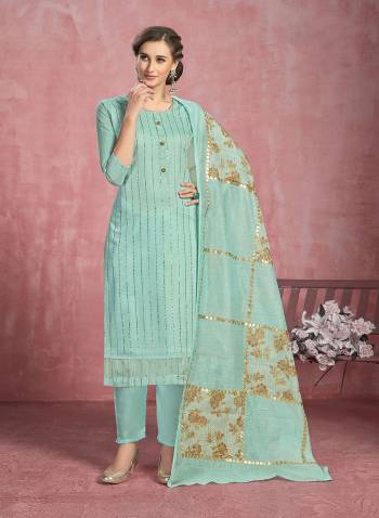 Look This Designer Suit In Lovely Color.?Its Pretty Designer Gota Patti Embroidery Work Top Is Modal Cotton And Bottom Are Santoon Based Paired With Fancy Silk Fabricated Dupatta Which Gives An Attractive To The Suit.