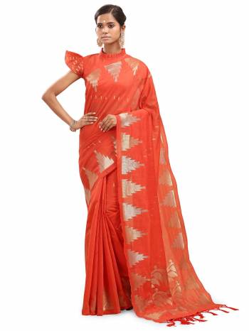 Garb This Saree Are Fine Saree Paired With Blouse.This Saree And Blouse Are Cotton Silk With Wevon Designer Work Based Fabric. Buy This Pretty Saree Now.