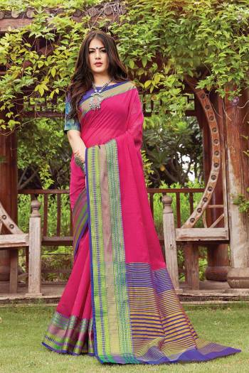 Designer This Partywear Saree Are Fine Saree Paired With Contrasted Blouse.This Saree And Blouse Are Cotton Handloom Fabric With Heavy Wevon Designer Work. Buy This Pretty Saree Now.