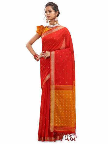 Look This Saree Are Fine Saree Paired With Contrasted Blouse.This Saree And Blouse Are Chanderi Fabric With Weaving Designer Work Based. Buy This Pretty Saree Now.