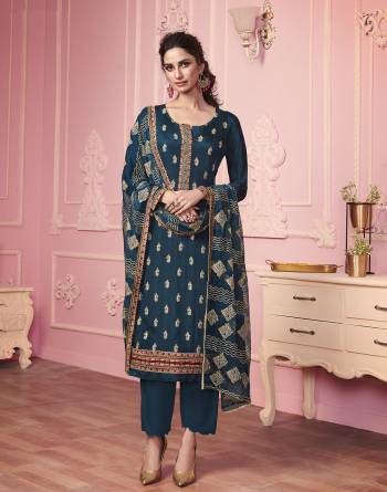 Attrective This Designer Long Length Suit In Lovely Color.?Its Pretty Designer Embroidery And Hand Work Top And Dupatta Are Georgette Based Paired With Santoon Fabricated Bottom Which Gives An Attractive To The Suit.