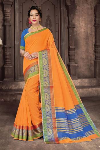 Looking This Traditional Saree Are Fine Saree Paired With Blouse.This Saree And Blouse Are Handloom Cotton Based Fabric With Heavy Wevon Designer Work. Buy This Pretty Saree Now.