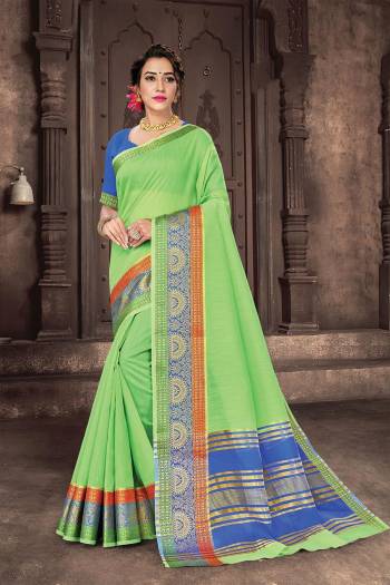 Looking This Traditional Saree Are Fine Saree Paired With Blouse.This Saree And Blouse Are Handloom Cotton Based Fabric With Heavy Wevon Designer Work. Buy This Pretty Saree Now.