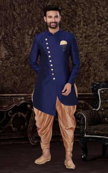 Attrective This Indo Westen Dress set is a must have in a men's ethnic wardrobe.This Top Are Semi Jacquard Silk Fabric And Bottom Is Art Silk Fabric With Self Embossed Work.