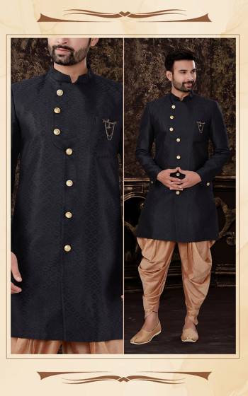 Attrective This Indo Westen Dress set is a must have in a men's ethnic wardrobe.This Top Are Semi Jacquard Silk Fabric And Bottom Is Art Silk Fabric With Self Embossed Work.