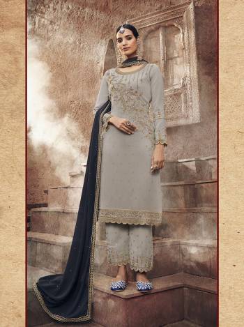 Attrective This Designer Long Length Suit In Lovely Color.?Its Pretty Designer Embroidery And Diamond Work Top Is Georgette Based Paired With Dull Santoon Bottom And Georgette Fabricated. Which Gives An Attractive To The Suit.